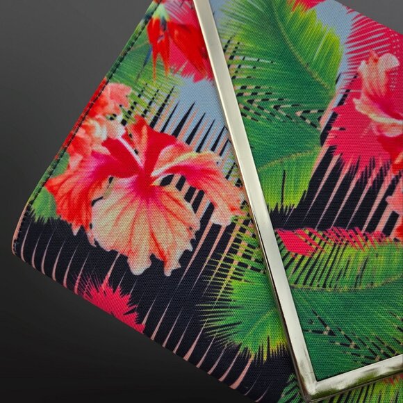 Aldo Tropical Floral Print Bag Hibiscus Summer Clutch Envelope Chain Strap - Picture 3 of 9